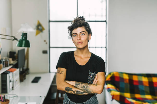 portrait of confident female professional at home - argentinian ethnicity imagens e fotografias de stock