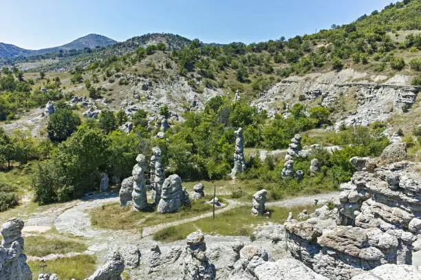 Amazing landscape with rock formation The Stone Dolls of Kuklica near town of Kratovo, Republic of Macedonia