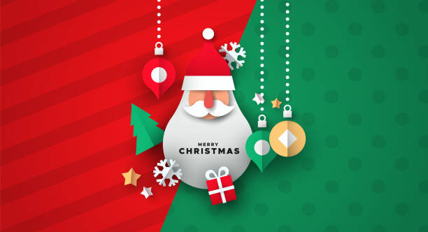 3d 아이콘과 산타 장식의 크리스마스 카드 - star shape confetti red nobody stock illustrations