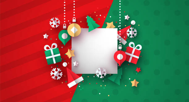 3d 종이 장식의 크리스마스 카드 템플릿 - tree information medium digitally generated image symbol stock illustrations
