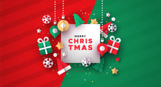 рождественская открытка из 3d бумажного праздничного украшения - star shape confetti red nobody stock illustrations