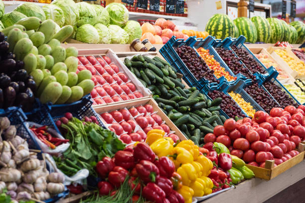istock Vegetable farmer market counter 1162588569