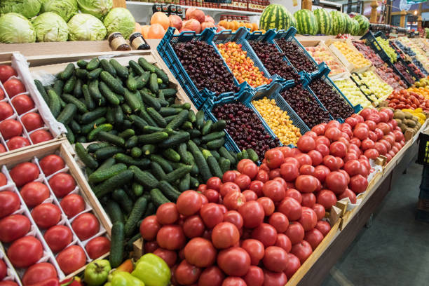 istock Vegetable farmer market counter 1162588642