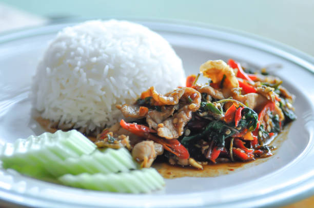 istock stir-fried pork with holy basil and rice 1162589768