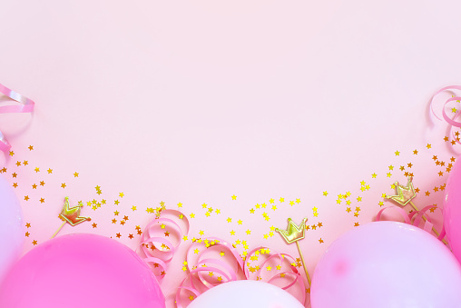 Soft Pink Birthday Background With Balloons Stock Photo - Download Image  Now - Balloon, Affectionate, Anniversary - iStock