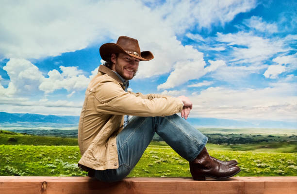 istock Handsome cowboy wearing denim jacket and jeans and cowboy hat 1162599788