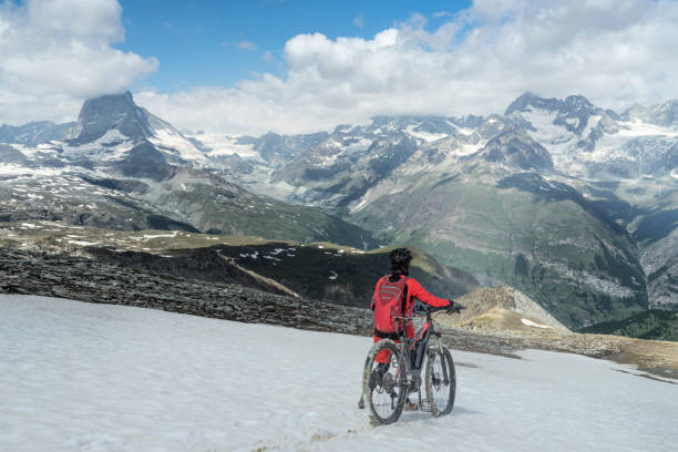 istock mountain biking in Zermatt, Switzerland 1162600971