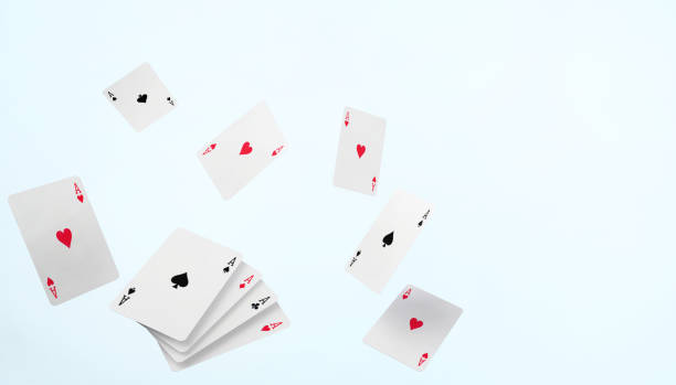 istock Falling poker playing cards Casino Concept on modern Blue paste background - 3D rendering 1162602694