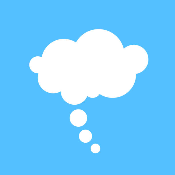 biały choć bańka na niebieskim tle - thinking thought bubble thought cloud clip art stock illustrations