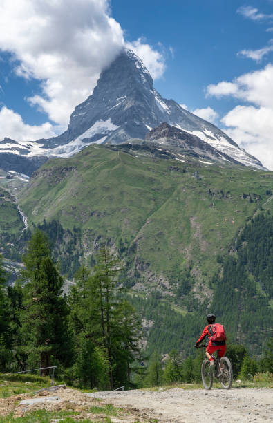 istock mountain biking in Zermatt, Switzerland 1162603080