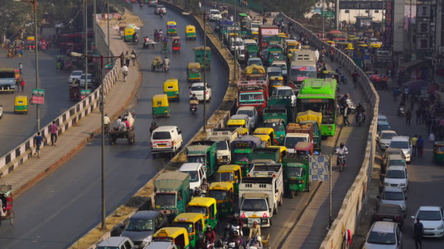 Traffic jam on the polluted streets of New Delhi in India