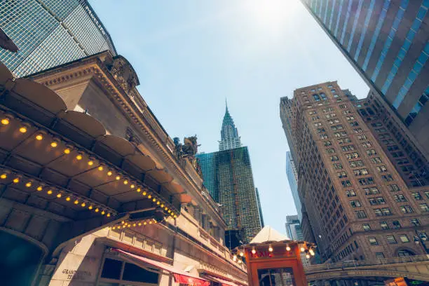 Photo of A 42nd Street Entrance to Grand Central Terminal and Skyscrapers in Midtown Manhattan, New York City