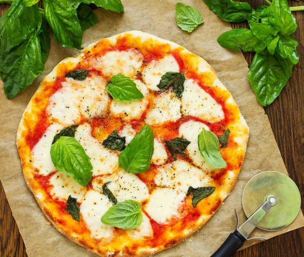 Homemade pizza margarita. Selective focus.
