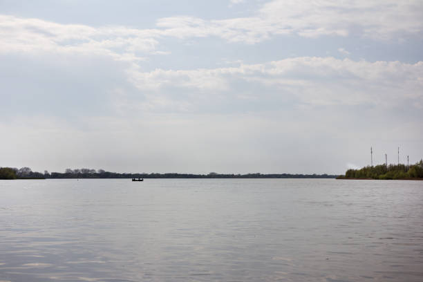 Landscape on the Danube River. Danube River. Beautiful sky and river.