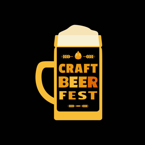 Craft Beer Festival hand drawn flat color vector icon Beer fest hand drawn flat color vector icon. Craft Beer festival fun lettering design element. Beer mug sign isolated on black background. Fest invitation welcome symbol template cartoon illustration beer garden stock illustrations