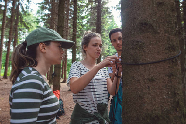 istock Girl teaching her friends basic survival skills 1162618304