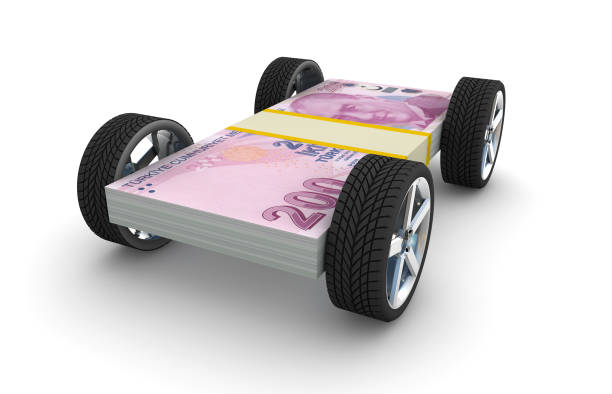 istock Car Wheels Turkish Lira Bills 1162618371