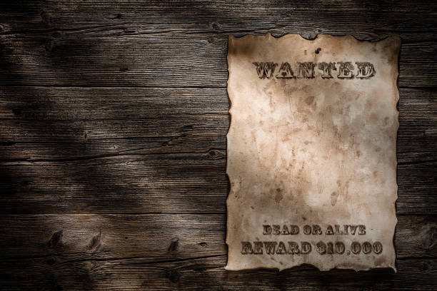 vintage gesucht poster mit kopierraum - wanted poster wild west sign wood stock-fotos und bilder