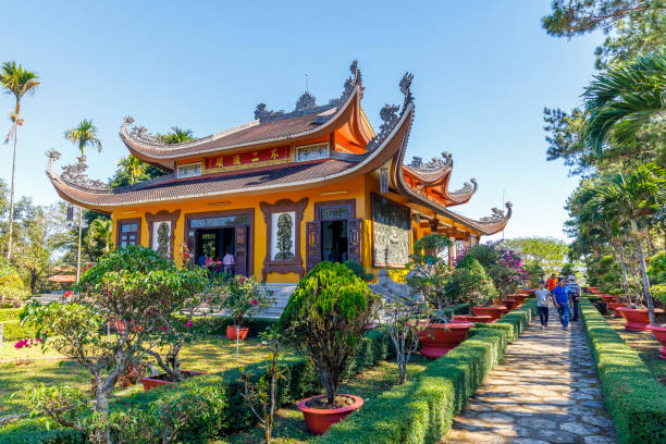 Tourists visit Tu Vien Bat Nha Buddhist temple in Dam Bri, Vietnam stock photo