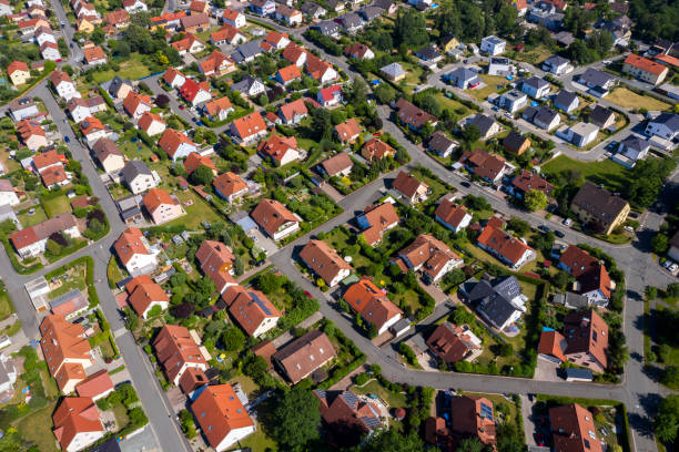 istock Aerial view above suburb houses 1162620530