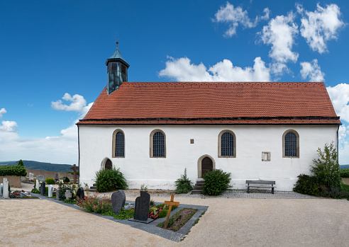 Panorama of the chapel Wurmlinger Kapelle above the village Wurmlingen near Tuebingen, Germany