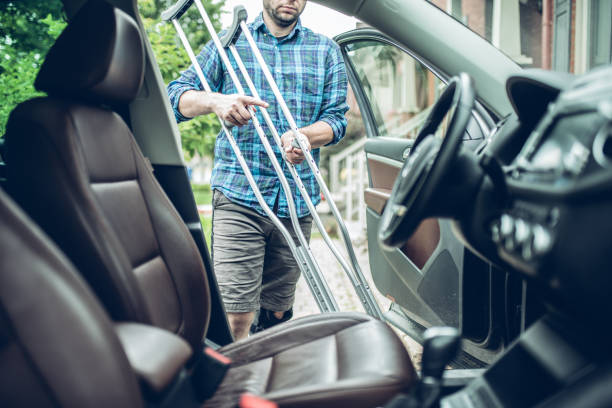 istock After the accident he has to use crutches to move 1162624214