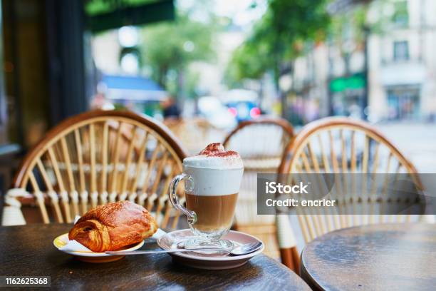 Cup Of Coffee And Fresh Pastry In Paris France Stock Photo - Download Image Now - Paris - France, Cafe, France