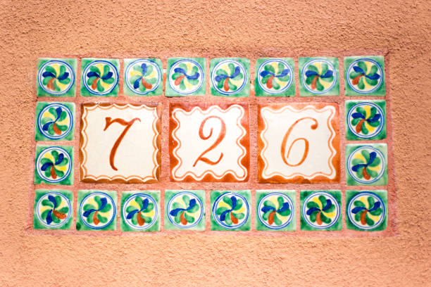 istock Ceramic Number 726 Street Address Tiles; Brown Wall 1162625543