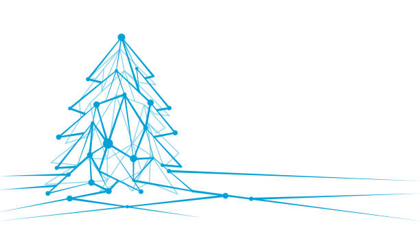 abstrakcyjne boże narodzenie i nowy rok tło z wielokątną liniową choinką. - blue christmas backgrounds humor stock illustrations