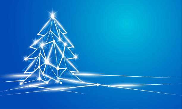 абстрактный рождественский и новогодний фон со светящейся полигональной елкой. - blue christmas backgrounds humor stock illustrations