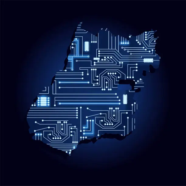 Vector illustration of Map of Goias with electronic circuit