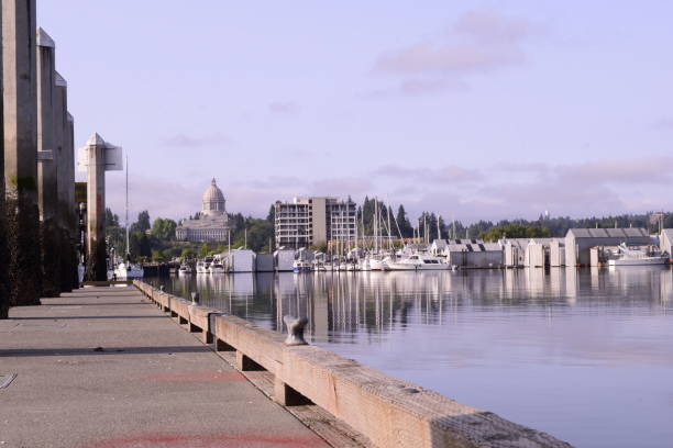 olympia's west bay against beautiful cloudy sky - water tranquil scene puget sound cloudscape imagens e fotografias de stock