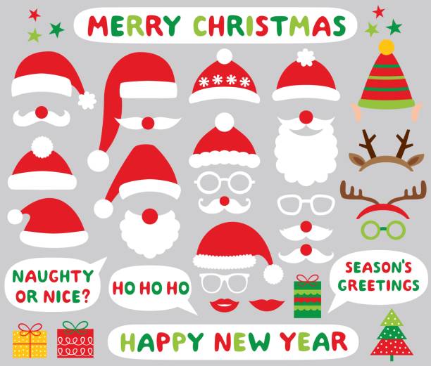 kapelusze świętego mikołaja, kolekcja wektorowa - santa claus christmas glasses mustache stock illustrations