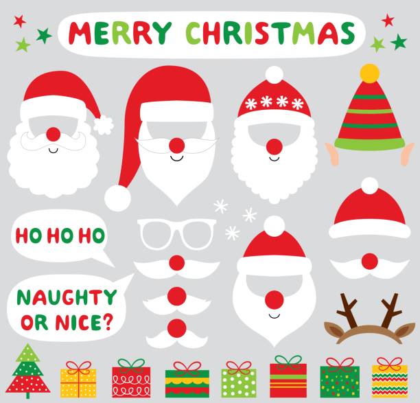 santa claus wektor photo booth rekwizyty - santa claus christmas glasses mustache stock illustrations