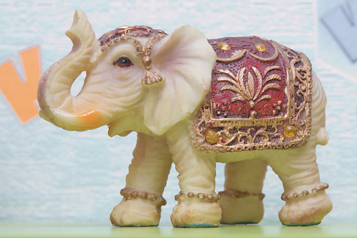 Beautiful elephant souvenir as sold in the souq of Baku , Azerbaijan Emirates .Decorated elephant , used generally in indian culture, used as a souvenir.