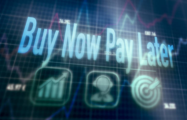 Futuristic dot matrix display with a Buy Now Pay Later concept written on it.