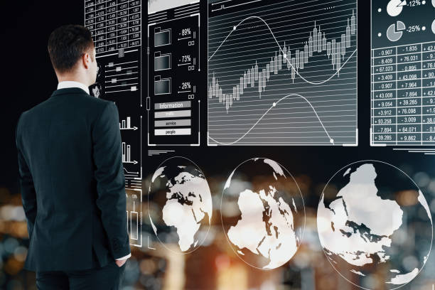 istock Attractive european businessman with business interface 1162634032