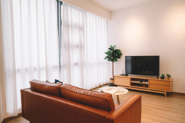istock A simple living room with leather sofa and t. Set 1162635893