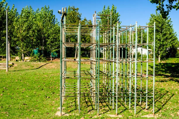 istock Very old childrens playpark climbing frame in a park 1162638377