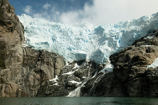 Image of the glacier at the bay called Estero Coloane in Isla Hoste one of Chile's southernmost islands in the Alberto de Agostini National Park - Chile