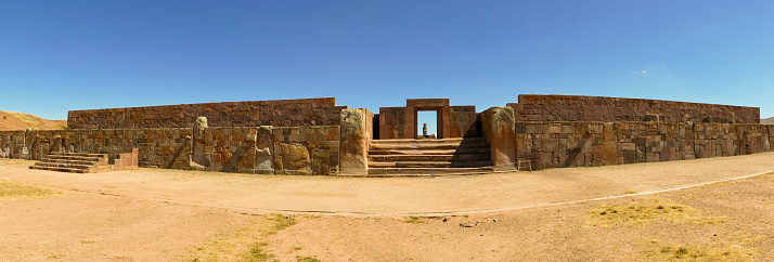The 2000 year old archway at the Pre-Inca site of Tiwanaku near La Paz in Bolivia. Tiwanaku, (Spanish: Tiahuanaco, Tiahuanacu) is an important Pre-Columbian archaeological site in western Bolivia, South America.