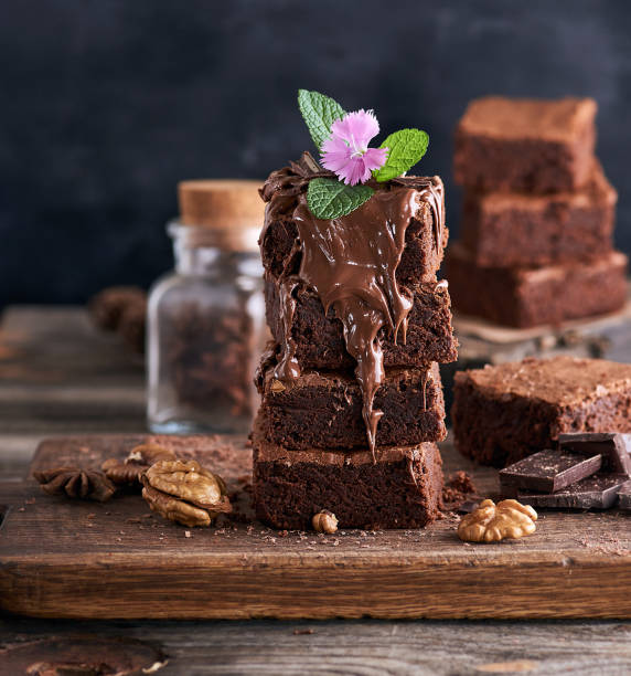 istock stack of square pieces of baked brownie pie 1162642711