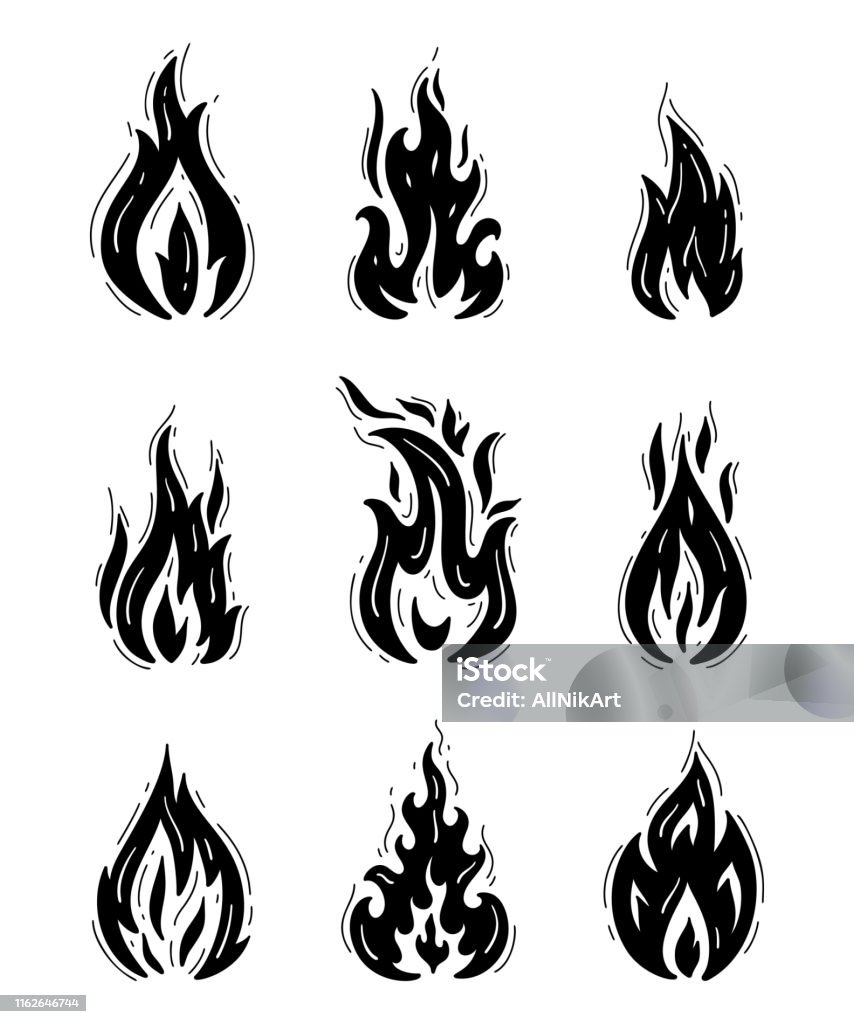 Fire Flames Biểu Tượng Vector Set Vẽ Tay Doodle Sketch Fire Flame ...