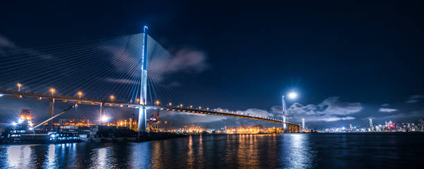 istock Container port and Suspension bridge in Hong Kong 1162650716