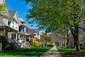istock Row of Old Wood Homes with Grass in the North Center Neighborhood of Chicago 1162651458