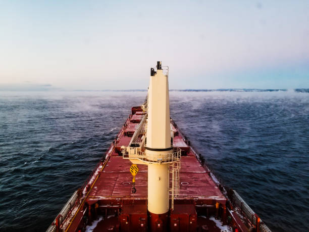 istock Transportation ship on sea in winter season 1162651817