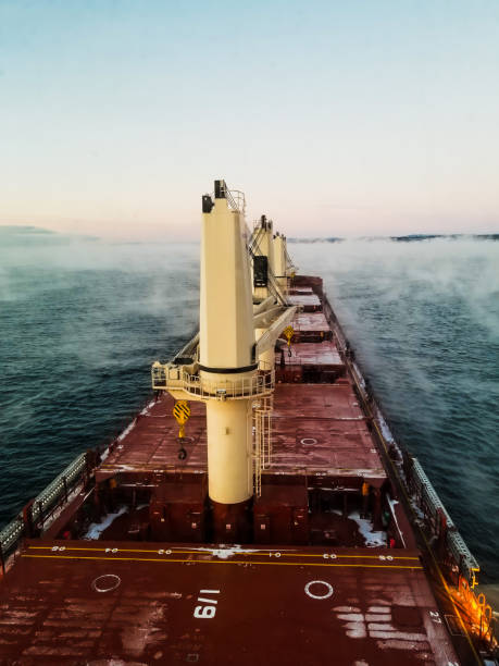 istock Transportation ship on sea in winter season 1162651826