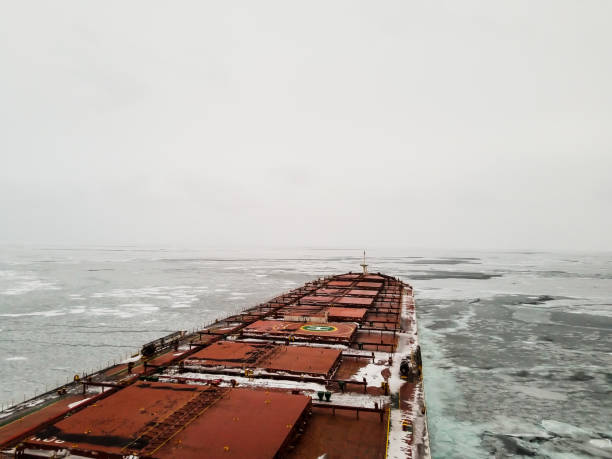 istock Transportation ship on sea in winter season 1162651828