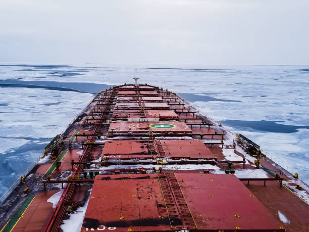 istock Transportation ship on sea in winter season 1162651829