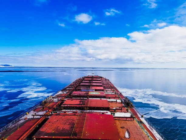 istock Transportation ship on sea in winter season 1162651831